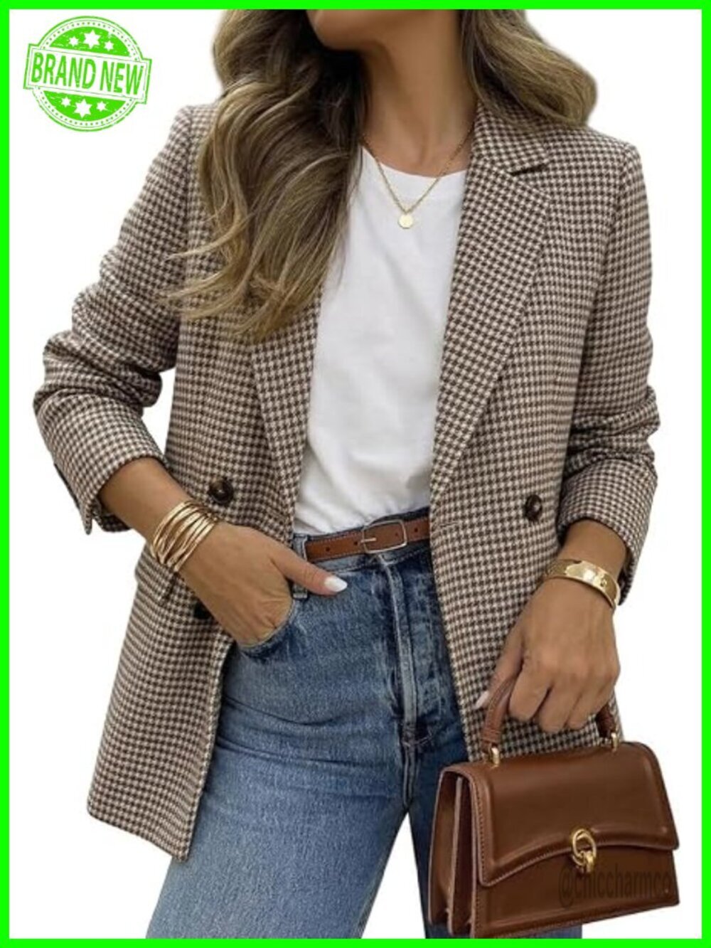 Oversized Boyfriend Blazer, Plaid Tweed Jacket Fully Lined - Fall Winter Office